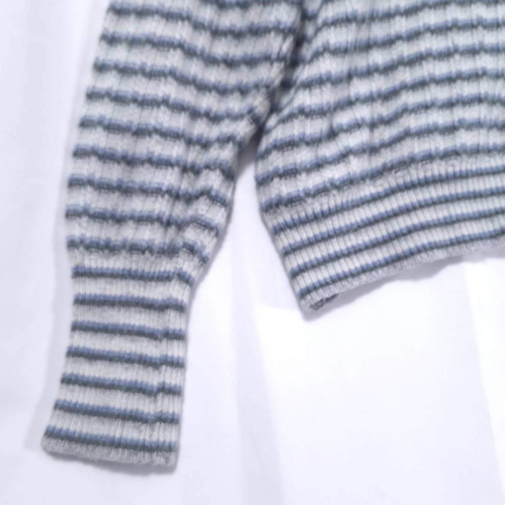 Nine West Striped Cropped Sweater Women's XL Puff Sleeve Pullover Knit Gray Blue - Picture 6 of 9